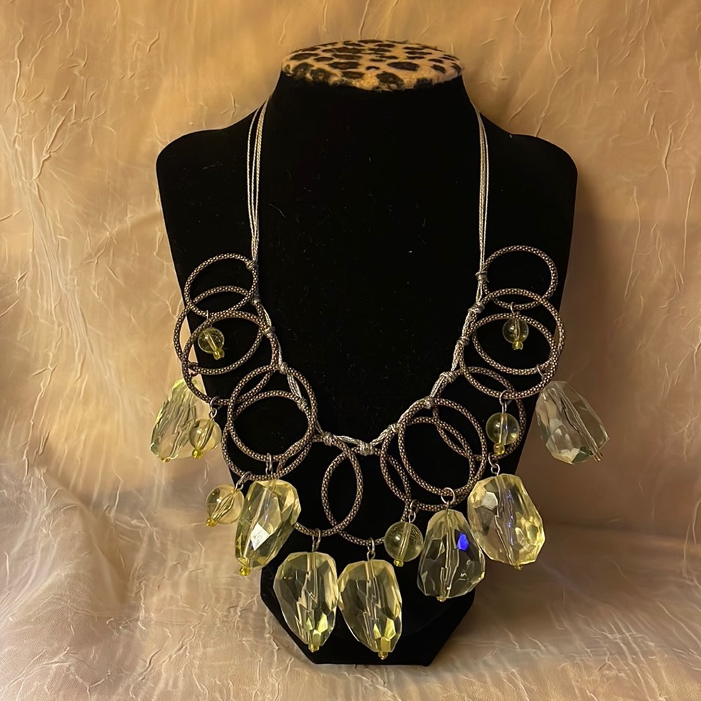 Lane Bryant -light green Acrylic Bead & silver colored circular design Necklace